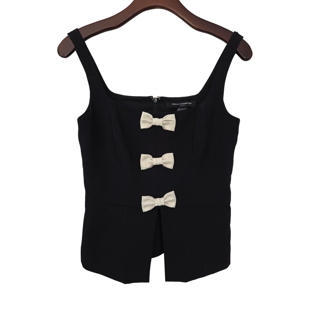 French Connection Azra Peplum Bow Top Womens 2 Black NWT $118 72ZQA